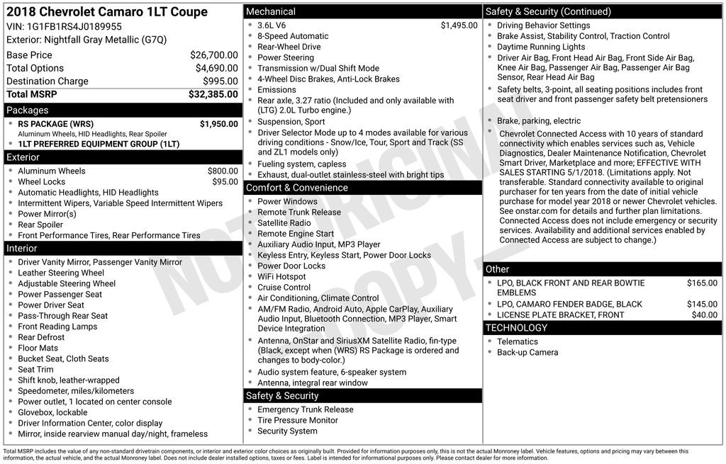 Used 2018 Chevrolet Camaro LT w/ RS Package image 31