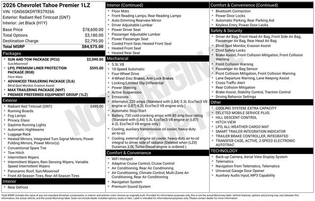 New 2026 Chevrolet Tahoe Premier w/ Sun And Tow Package AWD/4WD image 5
