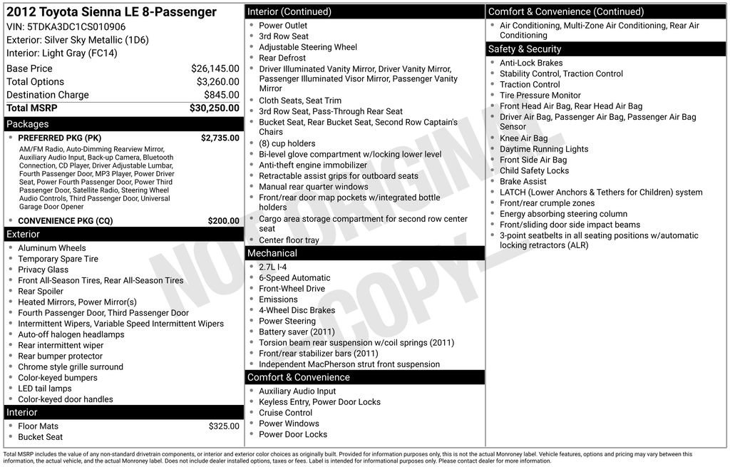 Used 2012 Toyota Sienna LE w/ Preferred Pkg image 5