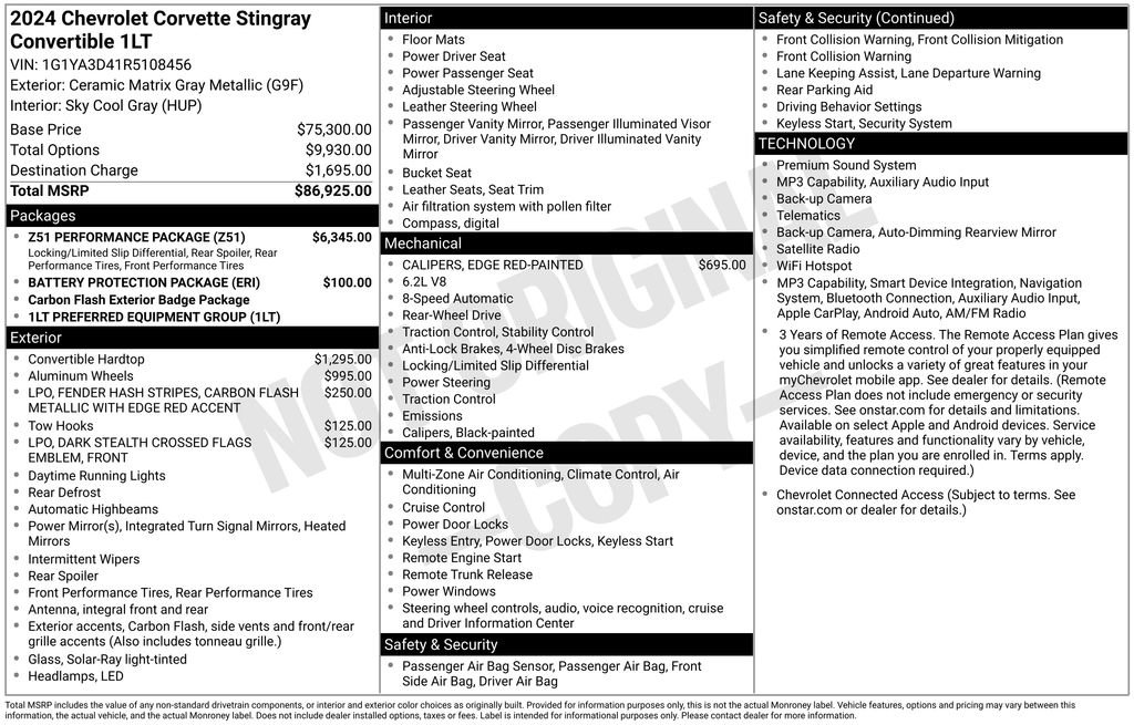 Used 2024 Chevrolet Corvette Stingray Convertible w/ Z51 Performance Package RWD image 53