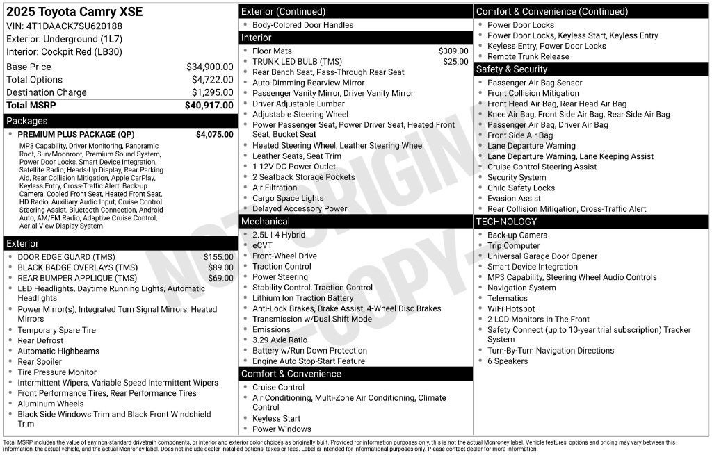 Used 2025 Toyota Camry XSE w/ Premium Plus Package FWD image 2