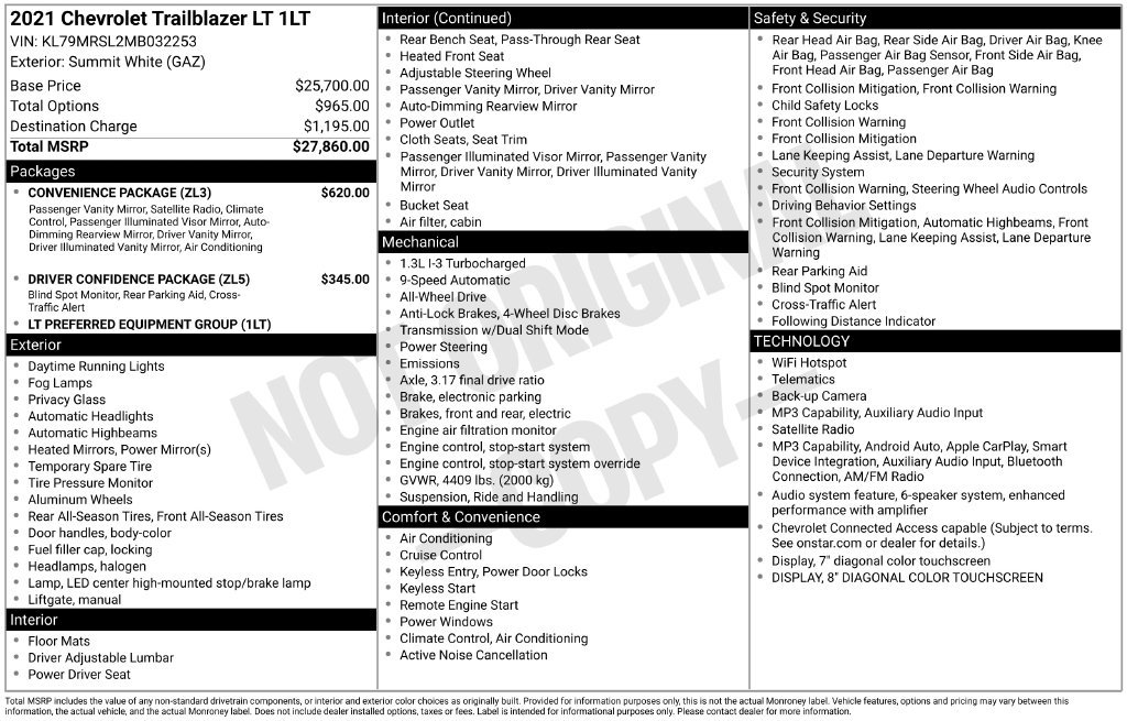 Used 2021 Chevrolet TrailBlazer LT w/ Convenience Package AWD/4WD image 41