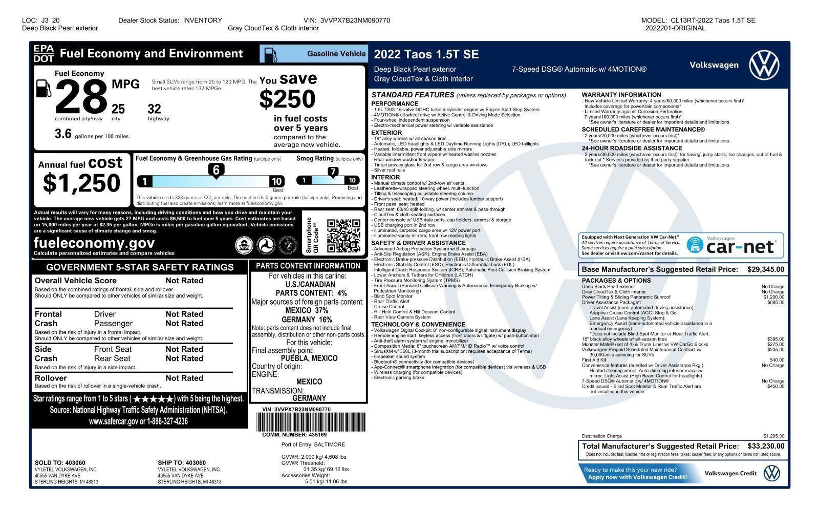 Certified 2022 Volkswagen Taos SE w/ Panoramic Sunroof Package AWD/4WD image 49