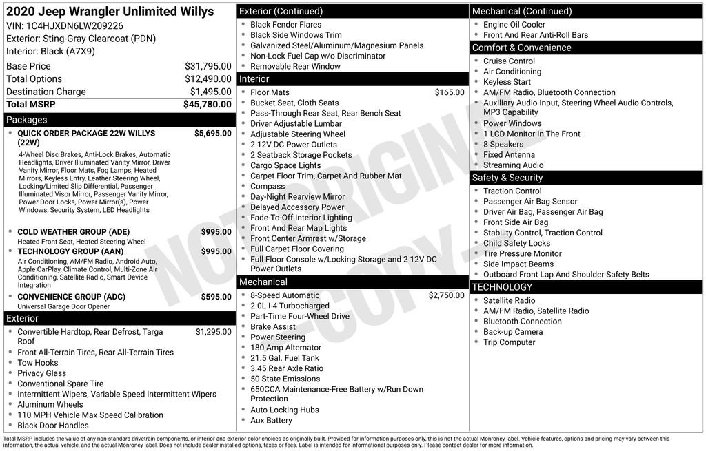 Certified 2020 Jeep Wrangler Unlimited Sport AWD/4WD image 13