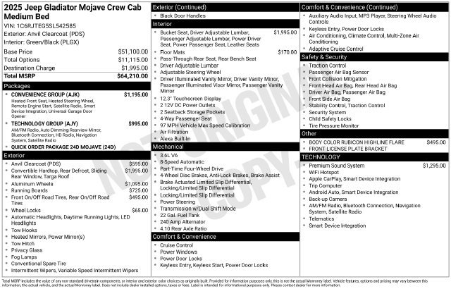 Used 2025 Jeep Gladiator Mojave w/ Convenience Group AWD/4WD image 42