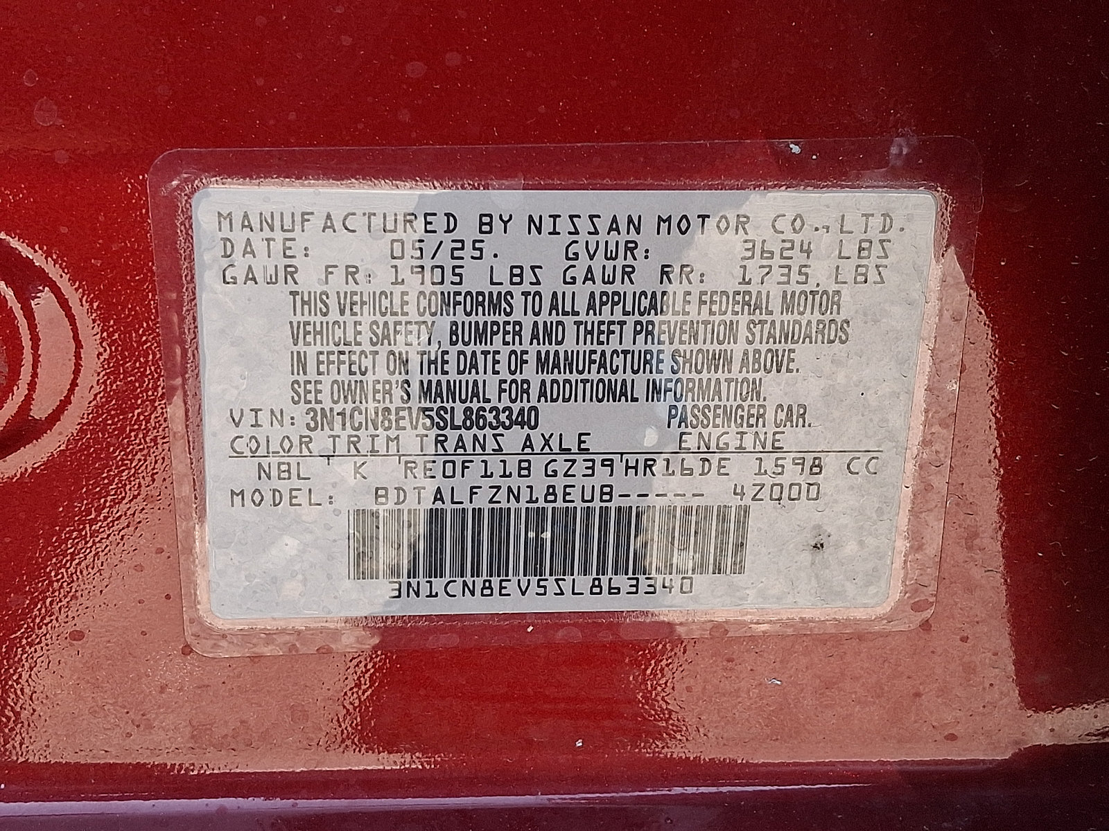 Certified 2025 Nissan Versa SV w/ Trunk Package FWD image 28