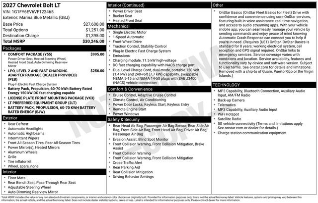 New 2027 Chevrolet Bolt LT w/ Comfort Package FWD image 3