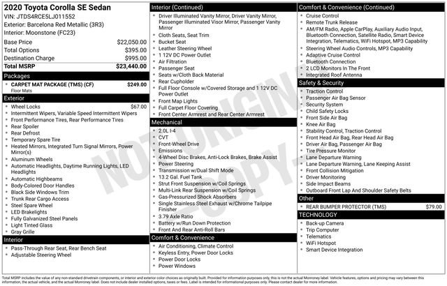 Used 2020 Toyota Corolla SE w/ Carpet Mat Package (TMS) FWD image 32