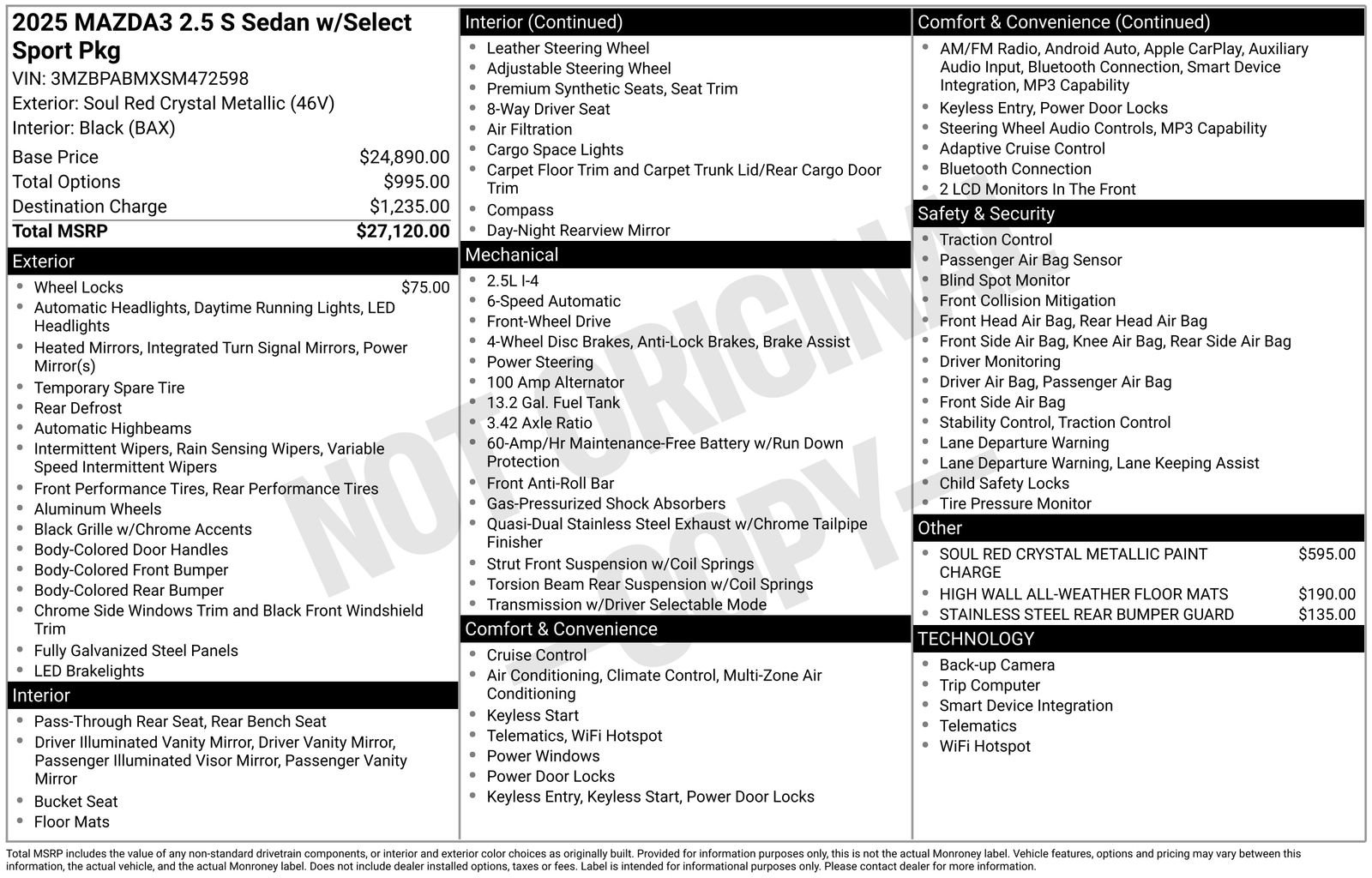 Certified 2025 MAZDA MAZDA3 s FWD image 33