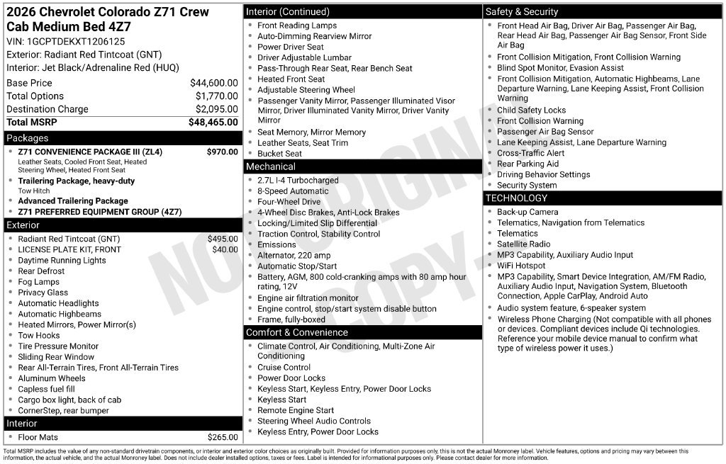Used 2026 Chevrolet Colorado Z71 w/ Z71 Convenience Package 2 AWD/4WD image 43