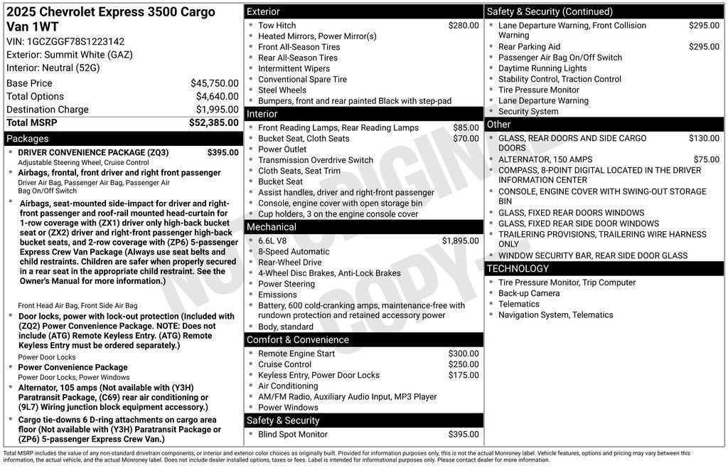 New 2025 Chevrolet Express 3500 w/ Driver Convenience Package RWD image 17