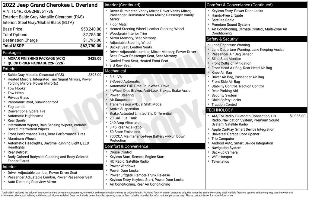 Used 2022 Jeep Grand Cherokee L Overland w/ MOPAR Finishing Package image 34