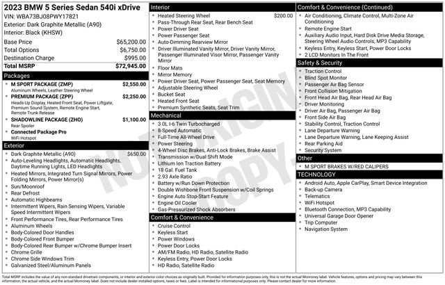 Certified 2023 BMW 540i xDrive w/ M Sport Package AWD/4WD image 42