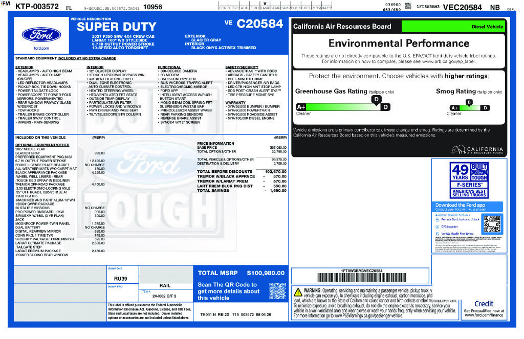 New 2027 Ford F350 Lariat w/ Tremor Off-Road Package AWD/4WD image 2