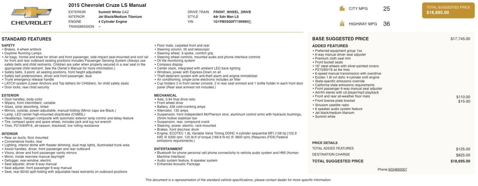 Used 2015 Chevrolet Cruze LS FWD image 5