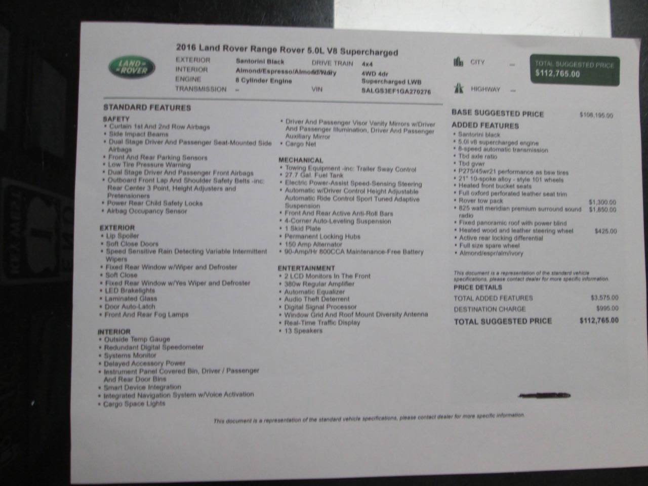 Used 2016 Land Rover Range Rover Long Wheelbase Supercharged AWD/4WD image 85