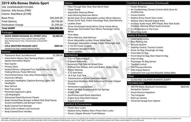 Used 2019 Alfa Romeo Stelvio Sport w/ Quick Order Package 22J Sport image 44