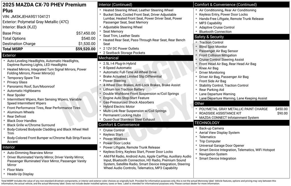 Used 2025 MAZDA CX-70 Plug-In Hybrid w/ Premium Plus AWD/4WD image 35