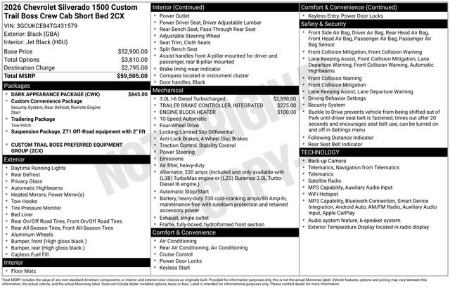 New 2026 Chevrolet Silverado 1500 Custom Trail Boss w/ Dark Appearance Package AWD/4WD image 26