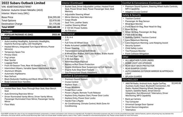 Used 2022 Subaru Outback Limited w/ Popular Package #2 image 28