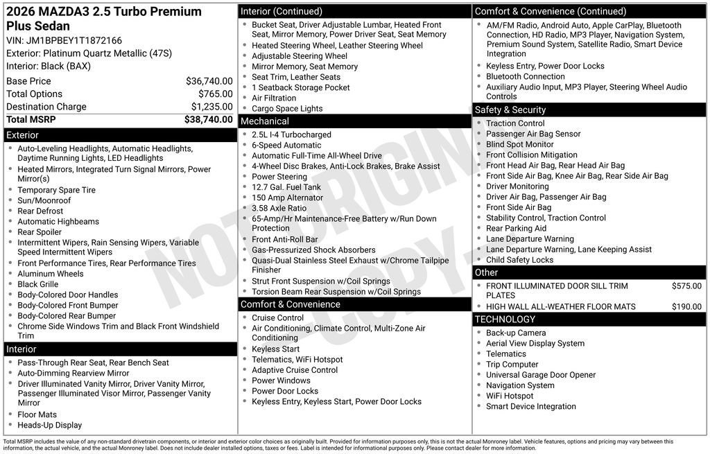 New 2026 MAZDA MAZDA3 2.5 Turbo Sedan w/Premium Plus AWD/4WD image 3