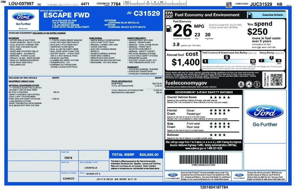 Used 2018 Ford Escape SE w/ Ford Safe & Smart Package FWD image 2