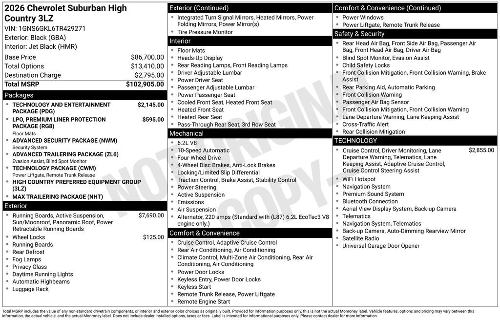 New 2026 Chevrolet Suburban High Country AWD/4WD image 29