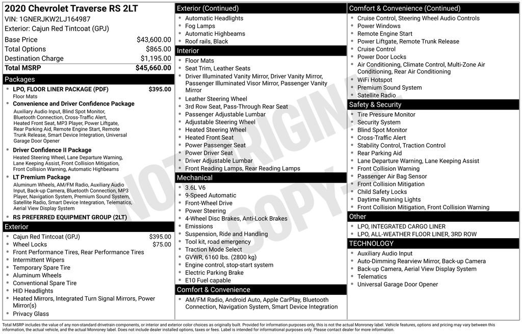 Used 2020 Chevrolet Traverse RS w/ LPO, Floor Liner Package FWD image 36