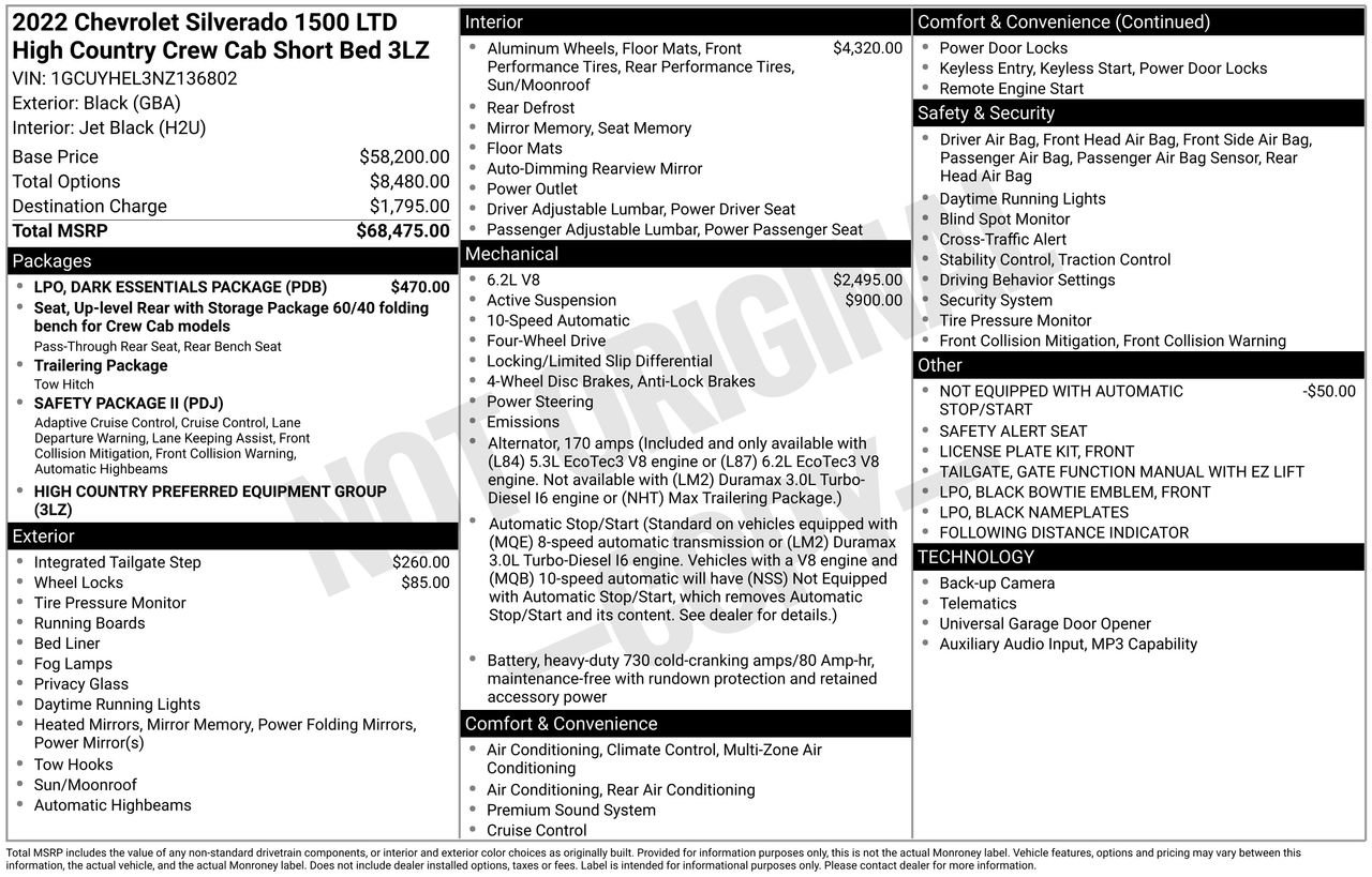 Used 2022 Chevrolet Silverado 1500 High Country w/ LPO, Dark Essentials Package AWD/4WD image 28