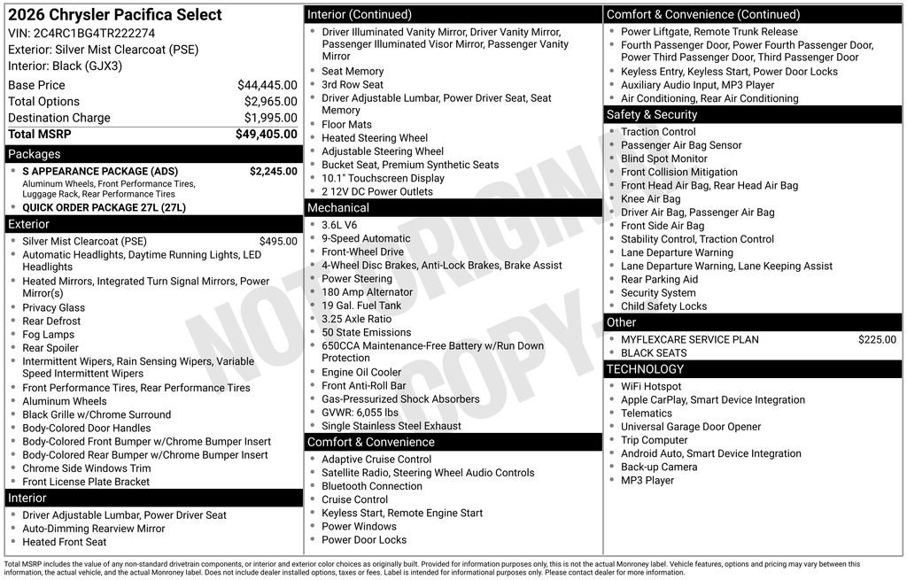 New 2026 Chrysler Pacifica Select w/ S Appearance Package FWD image 3