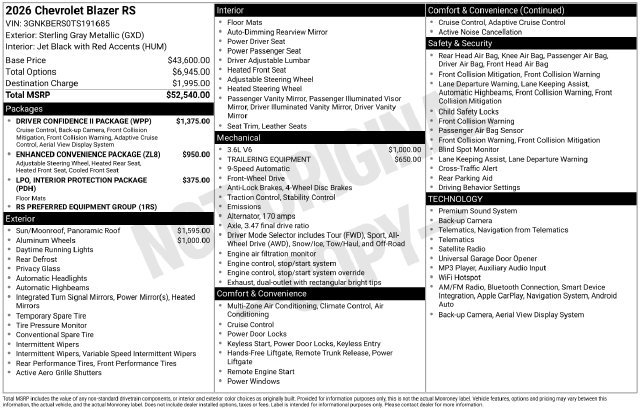 New 2026 Chevrolet Blazer RS w/ Driver Confidence II Package FWD image 38