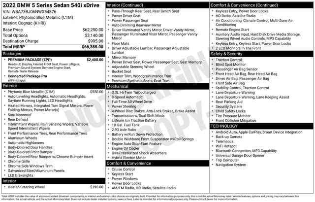 Used 2022 BMW 540i xDrive w/ Premium Package image 49