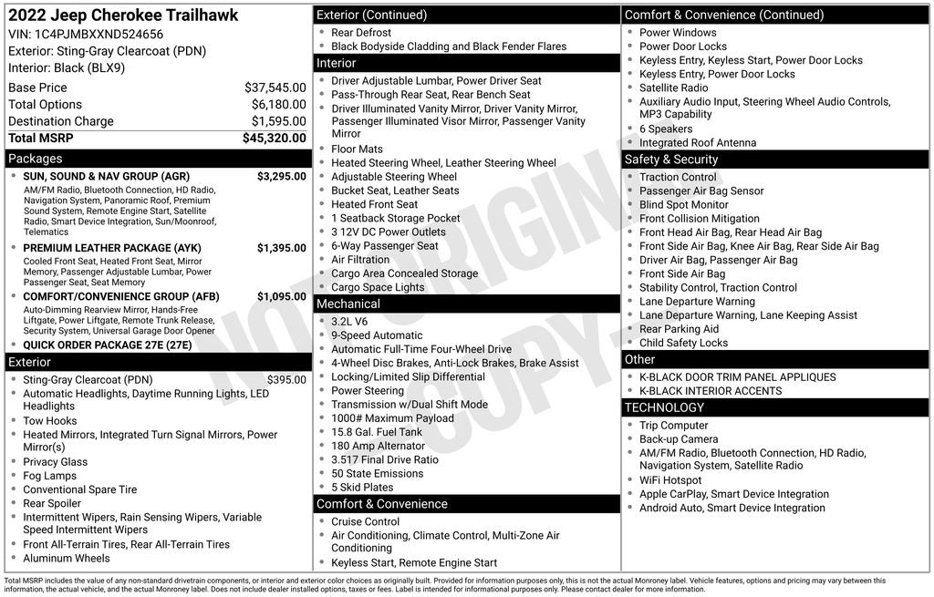 Certified 2022 Jeep Cherokee Trailhawk w/ Sun, Sound & Nav Group AWD/4WD image 6