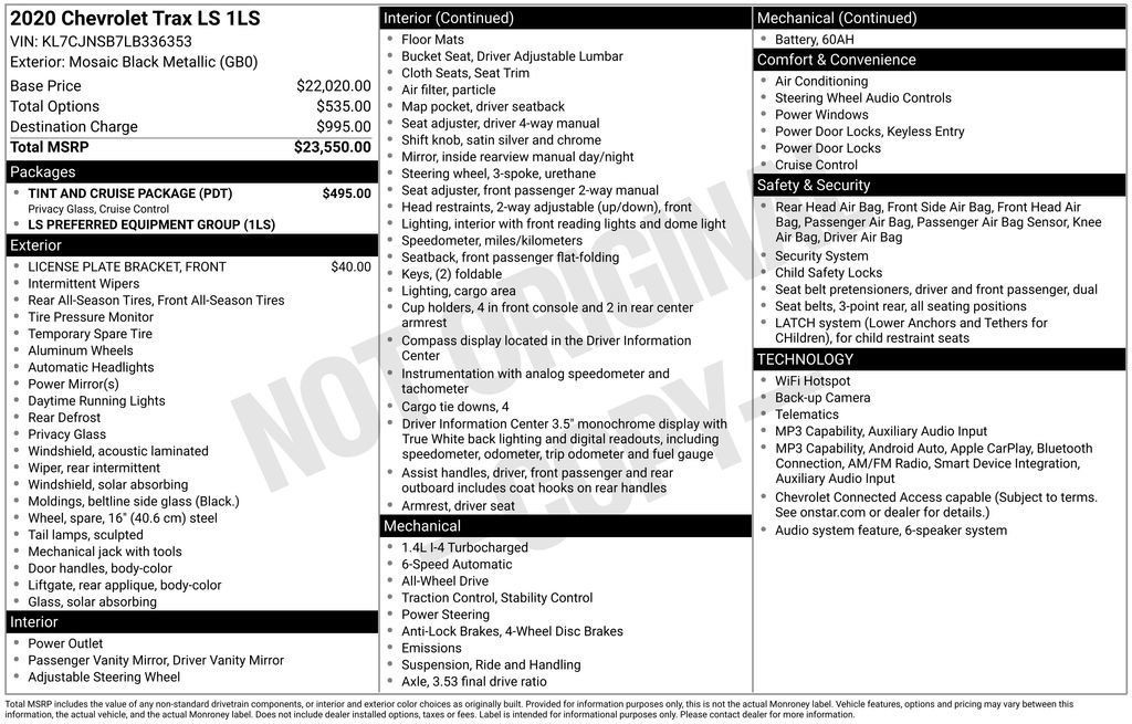 Used 2020 Chevrolet Trax LS w/ Tint and Cruise Package AWD/4WD image 13