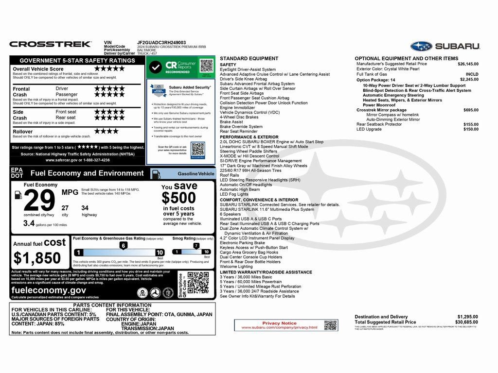 Used 2024 Subaru Crosstrek 2.0i Premium image 2