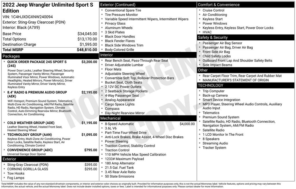 Used 2022 Jeep Wrangler Unlimited Sport AWD/4WD image 19