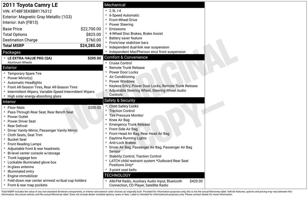 Used 2011 Toyota Camry LE w/ LE Extra-Value Pkg image 36