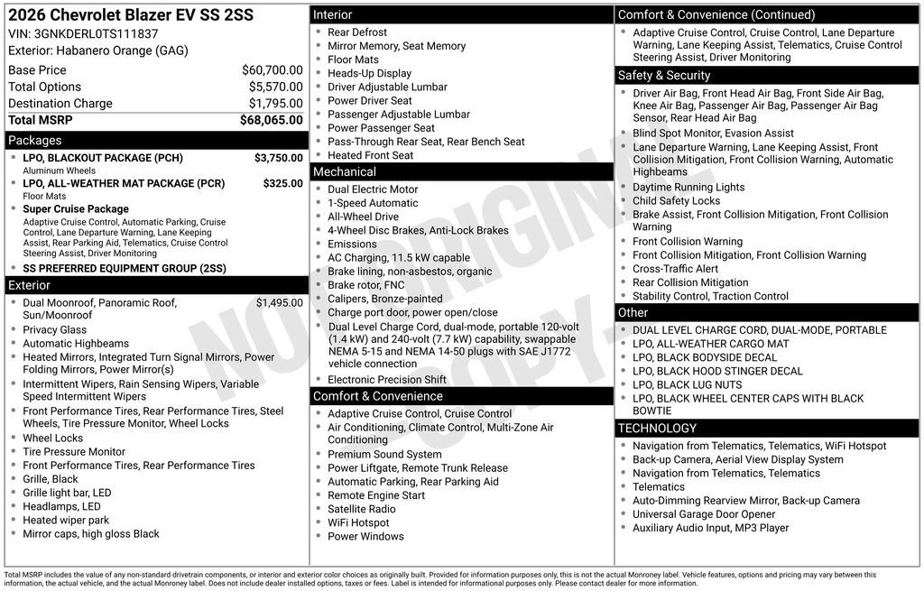 New 2026 Chevrolet Blazer EV SS w/ LPO, Blackout Package image 8