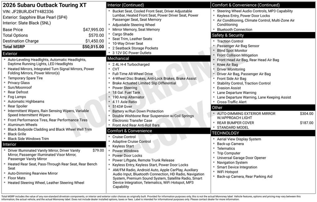 New 2026 Subaru Outback Touring XT AWD/4WD image 25