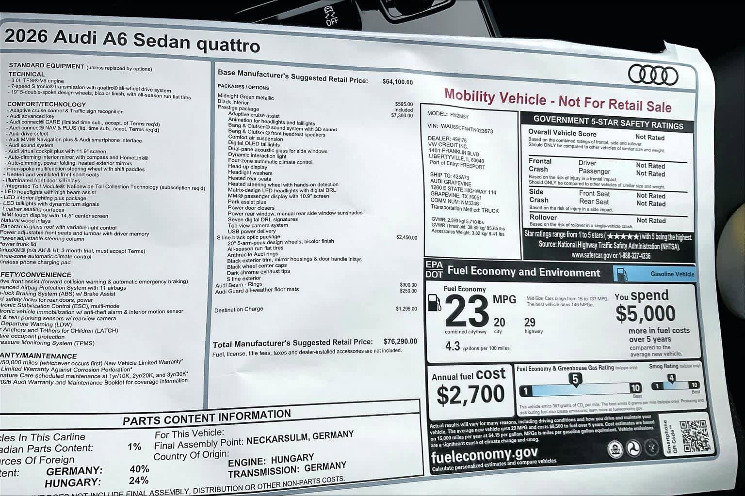 New 2026 Audi A6 Prestige w/ Prestige Package image 19