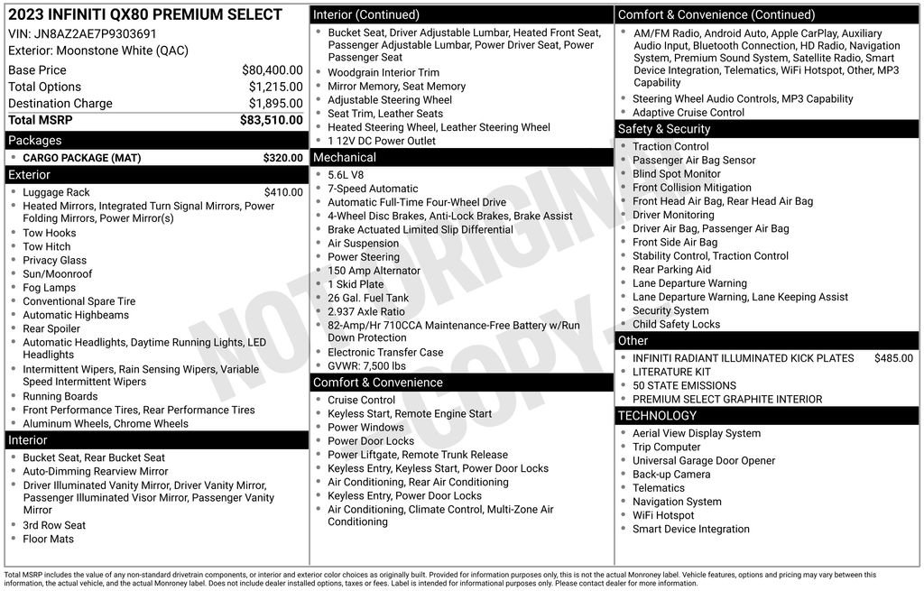 Used 2023 INFINITI QX80 Premium Select w/ Cargo Package image 61