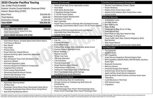 Used 2020 Chrysler Pacifica Touring w/ Cold Weather Group FWD image 33