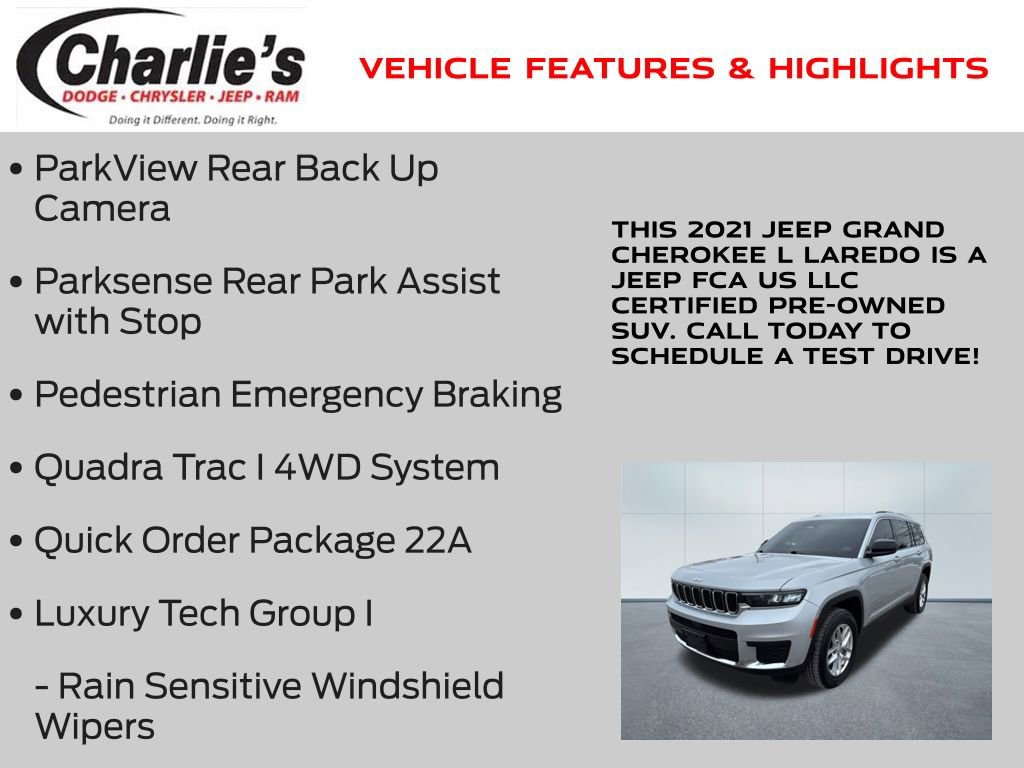Certified 2021 Jeep Grand Cherokee L Laredo w/ Luxury Tech Group I image 13