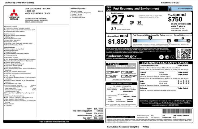 Used 2026 Mitsubishi Outlander SE AWD/4WD image 4