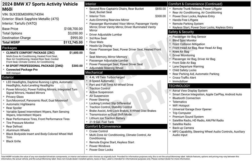 Used 2024 BMW X7 M60i w/ Climate Comfort Package AWD/4WD image 44