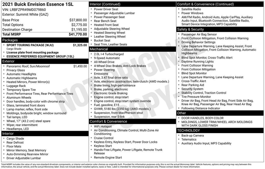 Certified 2021 Buick Envision Essence w/ Sport Touring Package AWD/4WD image 10