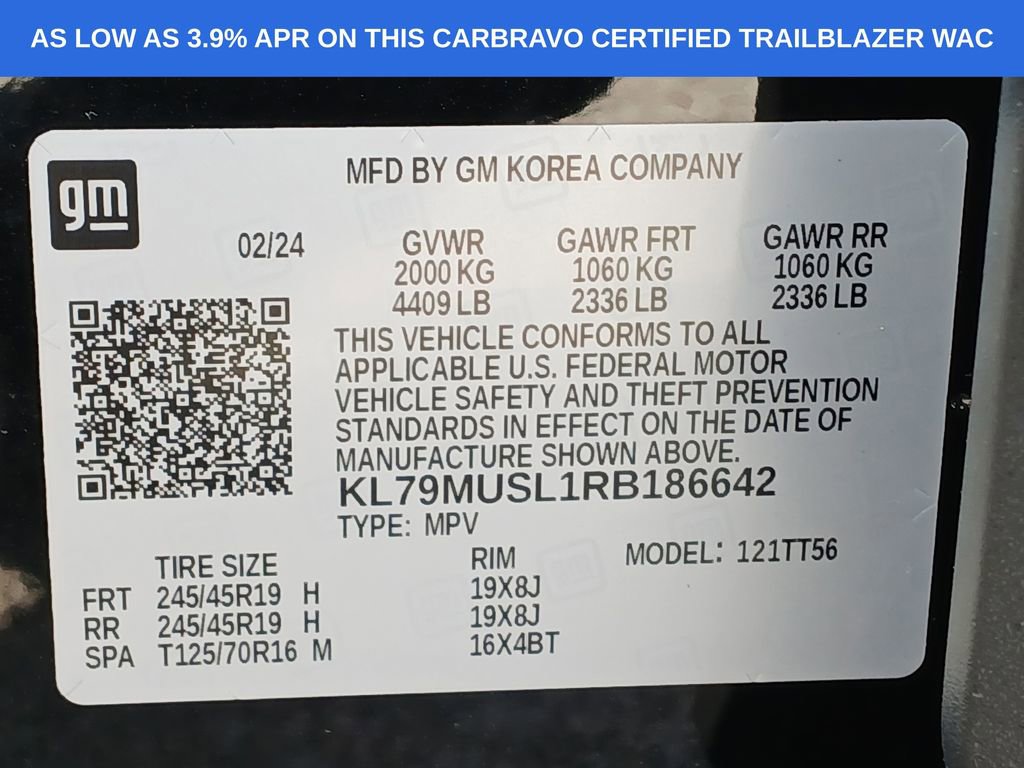 Certified 2024 Chevrolet TrailBlazer RS w/ Driver Confidence Package image 35