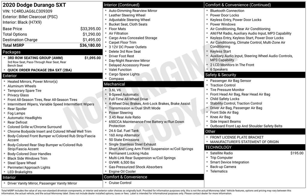 Certified 2020 Dodge Durango SXT w/ 3rd Row Seating Group AWD/4WD image 2