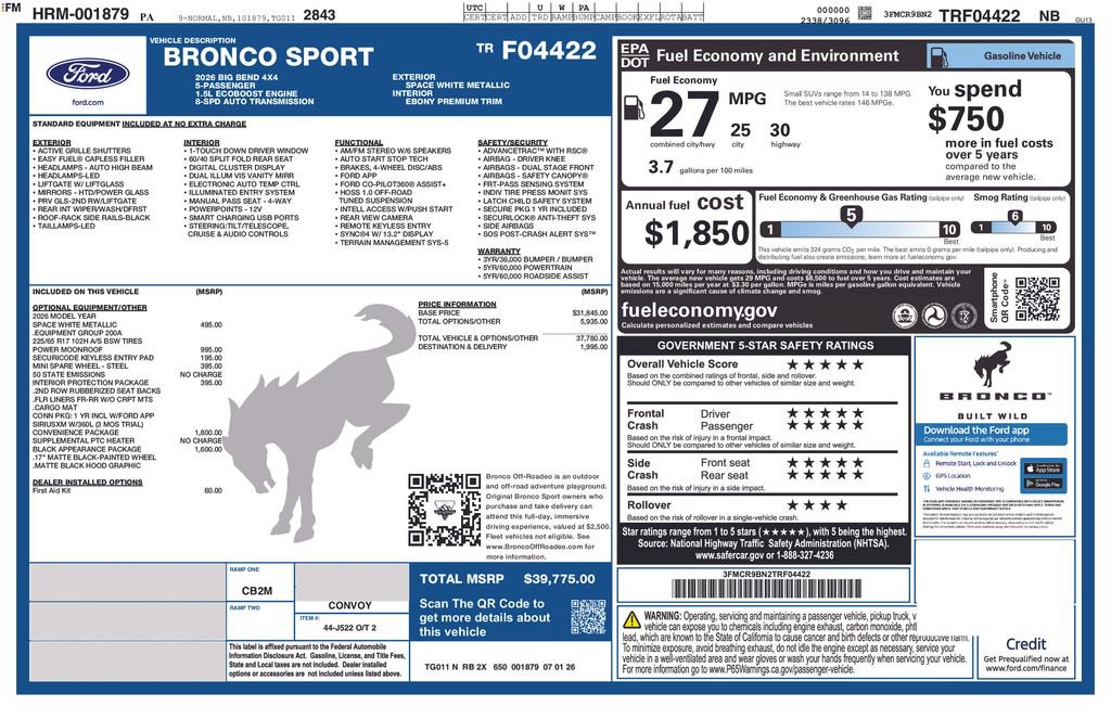 New 2026 Ford Bronco Sport Big Bend w/ Convenience Package AWD/4WD image 6