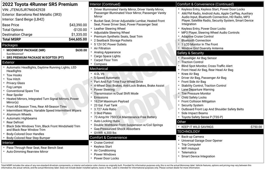 Used 2022 Toyota 4Runner SR5 Premium w/ Moonroof Package image 7